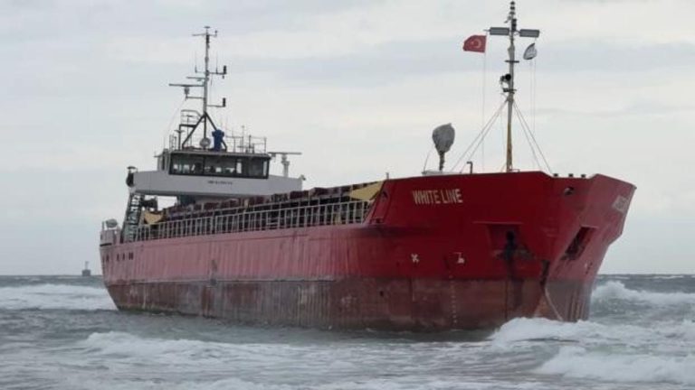 Tekirdağ Sahillerinde Lodos Fırtınası Kontrolden Çıkan Yük Gemisini Karaya Oturttu